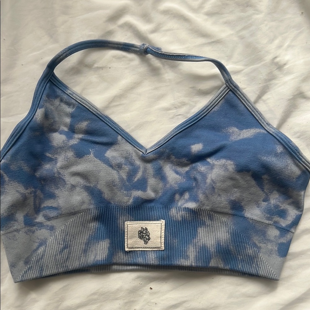 Blue and Gray Tie-Dye Halter Top